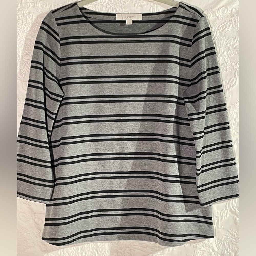 Loft Gray and Black Stripe Shirt Size Medium